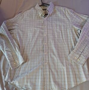 Lyle & Scott Scotland mens XL long sleeve button down tan white plaid shirt
